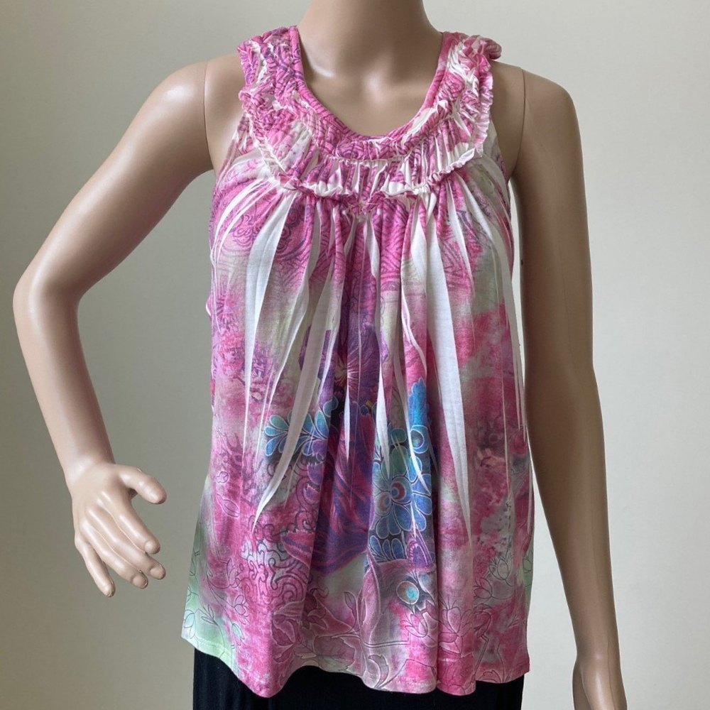Simply Irresistible Sleeveless Top Woman Size S Crochet Lace Racerback Shirring